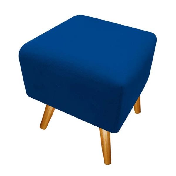 Puff Puff Pufi Pufe Banqueta Lavínia Pés Palito para Sala de Estar Consultório Quarto Suede Azul Mari - 1