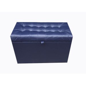 Puff Baú Estofado em Corino com Pistão a Gás - Azul Marinho