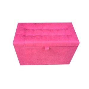 Puff Baú Estofado em Suede Amassado com Pistão a Gás - Rosa Chiclete