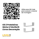 Ver imagem 5 de Kit 2 Prateleiras Nicho U 54x10x15 Livros Decoração - Branco