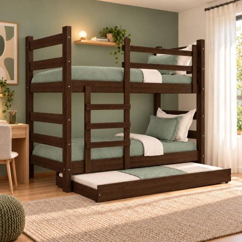 Treliche Madeira Maciça - Vira 2 Camas - para Colchão 78/88x188cm Multimóveis CR35681 Imbuia