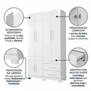 Ver imagem 4 de Guarda-Roupa Solteiro 6 Portas, 3 Gavetas e Pés MDF Safira Plus Branco