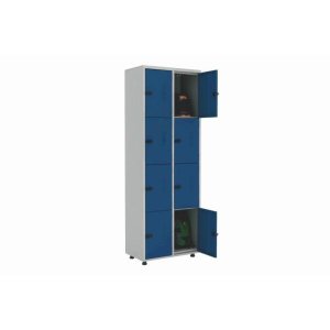 Roupeiro Aço Portas Pequenas Trinco para Cadeado Cinza com Azul