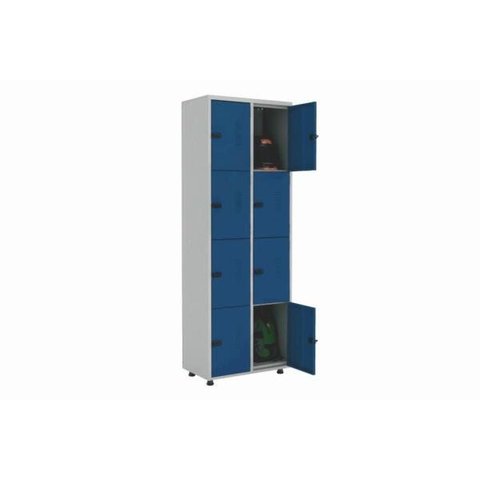 Roupeiro Aço Portas Pequenas Trinco para Cadeado Cinza com Azul