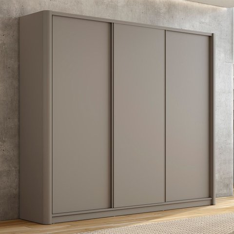 Roupeiro Bend Mdf 276cm 3 Portas 6 Gavetas Lateral Curva Grigio C830
