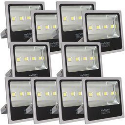 Kit 10 Refletor Holofote Led 200W Prova Dágua Branco Frio 6500K Slim Bivolt Exbom RL-C5B200W Prata - 1