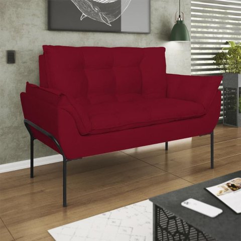 Sofá Namoradeira Base Metal Preta Reforçada Tecido Suede Cor:vermelho