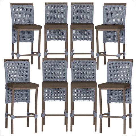 8 Banqueta em Alumínio Roma Marrom Corda Náutica Tecido 9