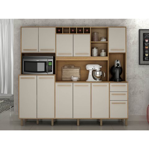 Armario de Cozinha Petra 11 Portas 2 Gavetas Valdemoveis Cinamomo Off