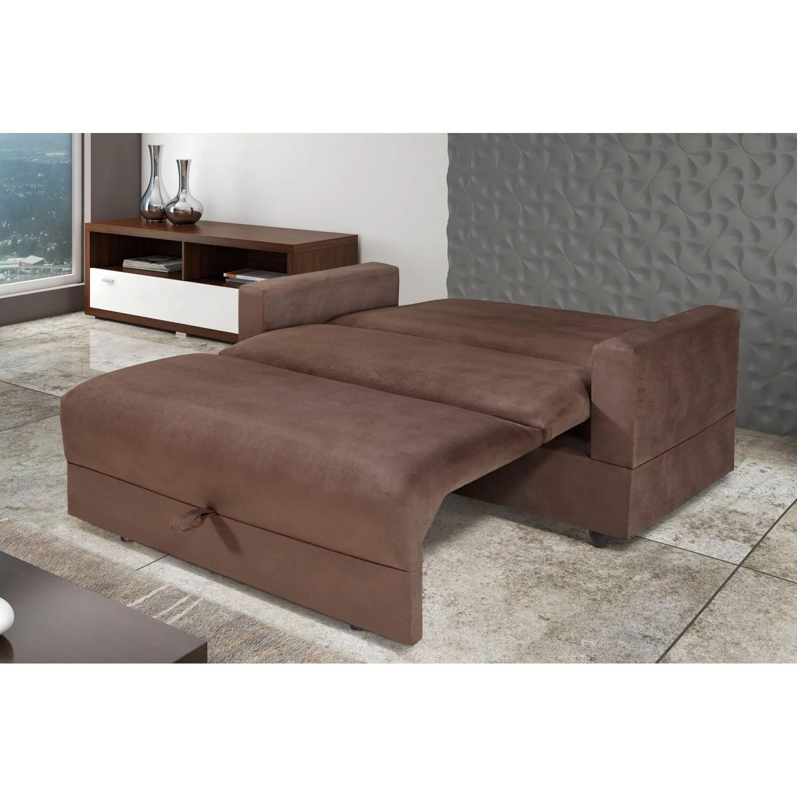 Sofá Cama Unaí Estofados Nova America Marrom CestaPlus MadeiraMadeira