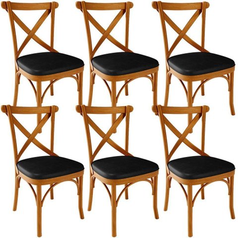 Kit 06 Cadeiras para Sala de Jantar e Estar Living Estofada Ávila L02 Couríssimo Preto