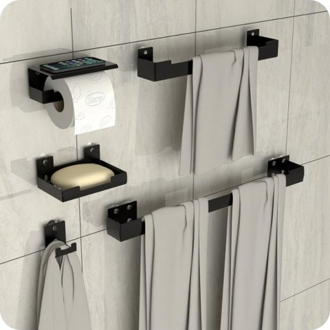 Kit Acessórios para Banheiro com Adesivo 5 Peças Preto Elg
