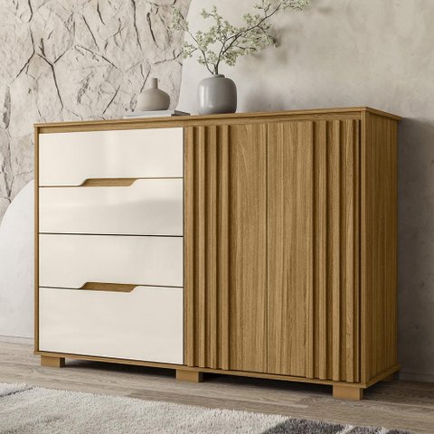 Cômoda Sapateira 02 Portas 04 Gavetas Texas Freijó Off White Moval