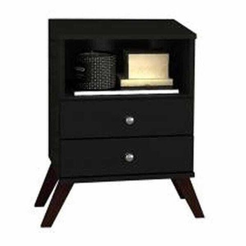 Mesa de Cabeceira Retro 2 Gavetas - Preto - Movelbento