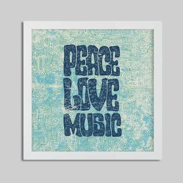 Quadro Decorativo Peace Love Music-20x20-Branca - 1