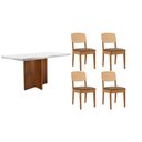 Ver imagem 1 de Conjunto Sala de Jantar Berlim C/ Tampo Madeirado C/ Vidro Canto Curvo 120x80cm e 4 Cadeiras Havana