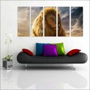 Ver imagem 1 de Quadro Decorativo Animais Leão Salas Interiores Mosaico 5 Peças Com Moldura