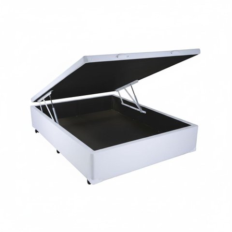 Cama Box Baú Casal Blindado com Pistão a Gás:corino Branco/casal
