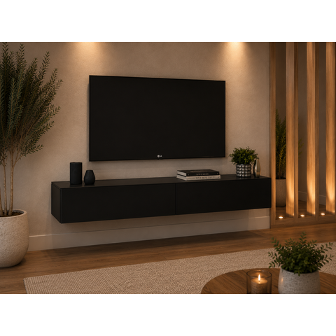 Rack Estante Eros Suspenso Preto 140cm Retro Decoração Requinte Sala Quarto