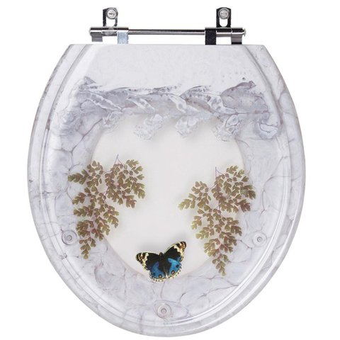 Assento Sanitário Tampa de Vaso Convencional Oval Branco Decorado com Borboleta - Borboleta Azul