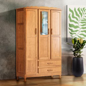 Roupeiro Rústico Suíça 3 Portas 2 Gavetas com Espelho Shop Jm - Carvalho