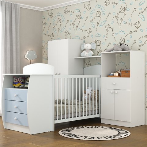 Quarto de Bebê com Berço-cômoda Laura Multimóveis Branco/azul