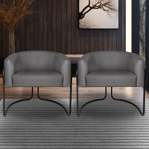 Kit 2 Poltronas Sofia Luxo Moderna Estilo Industrial Corino Cinza Bz Home Decor