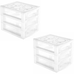 Kit 2 Gaveteiros Plástico 3 Gavetas Ordene 16,5x13x13,5cm Porta Objetos Acessórios Cristal Bel - 1