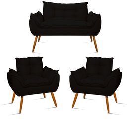 Kit Namoradeira Opala + 2 Poltronas para Sala Balaqui Decor Cor:preto - 1