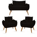 Ver imagem 1 de Kit Namoradeira Opala + 2 Poltronas para Sala Balaqui Decor Cor:preto