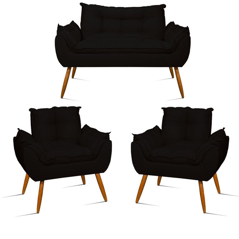 Kit Namoradeira Opala + 2 Poltronas para Sala Balaqui Decor Cor:preto Kit Namoradeira Opala + 2 Poltronas para Sala Balaqui Decor Cor:preto