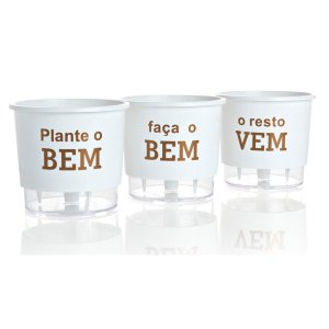 Kit 3 Vasos Auto Irrigável "plante o Bem o Resto Vem" Branco
