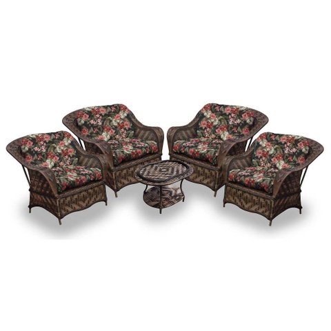 Conjunto de Poltronas Fibra Sintética Naja - 4 Poltronas + 1 Mesa Centro - Tecido Maui Preto