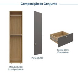 Módulo 45x180 1 Porta 3 Gavetas Frame Cabecasa madeiramadeira - 3