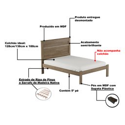 Cama de Casal Carvalho Dallas II Tebarrot Móveis - 5 Cama de Casal Carvalho Dallas II Tebarrot Móveis - 5
