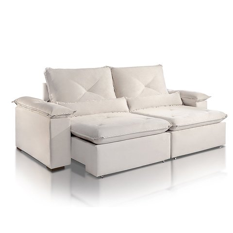 Sofá Retrátil Reclinável Molas Pillow15 Adam Veludo OffWhite 2,3m