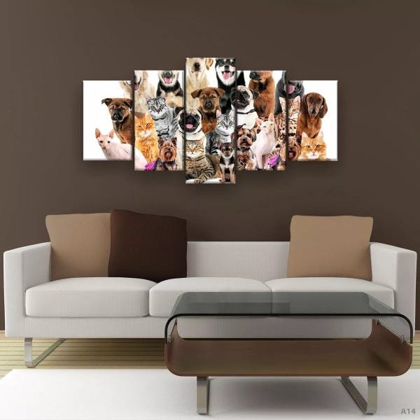 Quadro Decorativo Cães E Gatos Pets Hd 129x61 Quarto Sala - 1