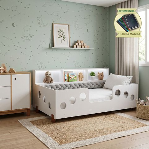 Cama Completa Lanna com Colchão Exonval Trança 2,5m para Quarto Infantil com Lousa Mágica - Cinza