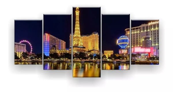 Quadro Decorativo Las Vegas Noite Lago 129x61 Sala Quarto - 1