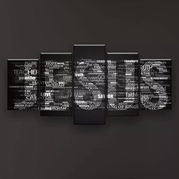 Quadro Decorativo Escrita Jesus Preto Branco 5pc - 2