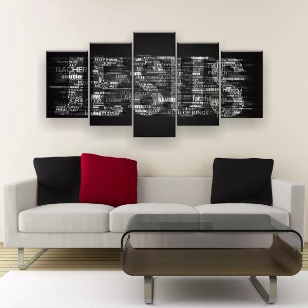 Quadro Decorativo Escrita Jesus Preto Branco 5pc - 3