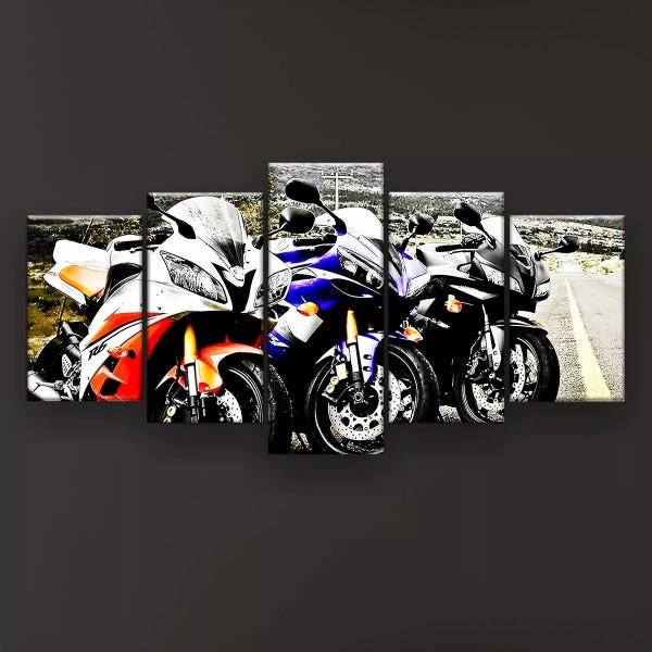 Quadro Decorativo Três Motos Paradas 129x61 - 2