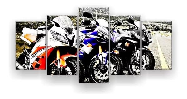 Quadro Decorativo Três Motos Paradas 129x61 - 1