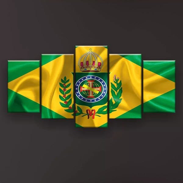 Quadro Decorativo Bandeira Brasil Império 5pc 129x61 - 2
