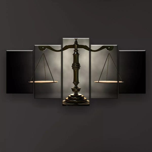 Quadro Decorativo Balança Da Justiça Direito 5 Peças - 2