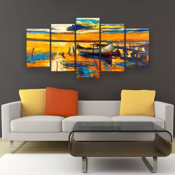 Quadro Decorativo Pintura Barco Na Costa 129x61 Sala Quarto - 3