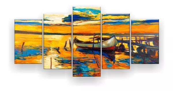 Quadro Decorativo Pintura Barco Na Costa 129x61 Sala Quarto - 1