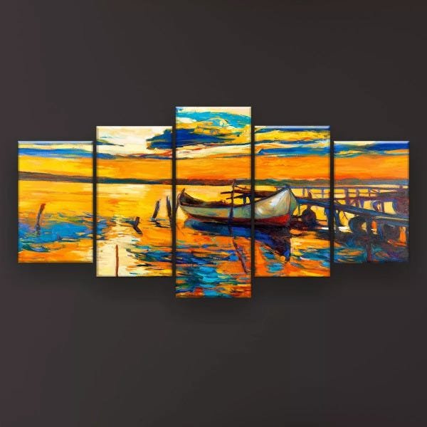 Quadro Decorativo Pintura Barco Na Costa 129x61 Sala Quarto - 2