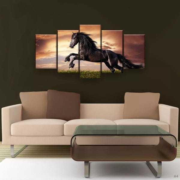 Quadro Decorativo Cavalo Negro Horse Hd 129x61 Quarto Sala - 1