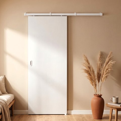 Porta Branca 90x210cm + Kit de Correr Branco de Sobrepor